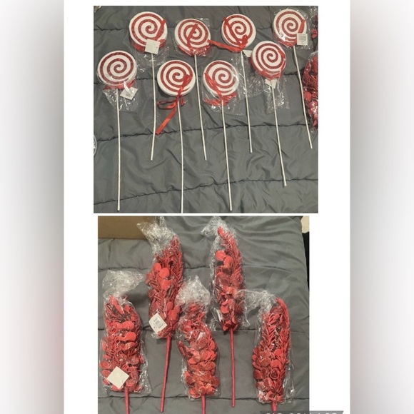 Unbranded Other - Christmas Decoration Candy Sticks & Red Floral Arrangement New In Box